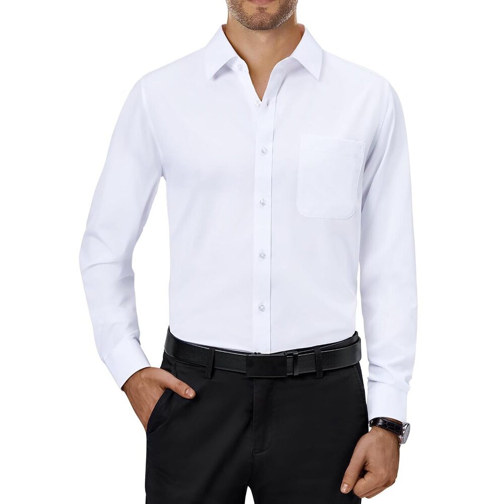 Mens Dress Shirts 4-Way Stretch Long Sleeve Collared Casual